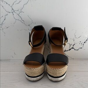 See by Chloe Black Espadrille Wedge Sandals